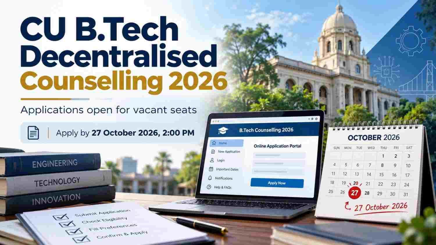 University of Calcutta B.Tech decentralised counselling 2026 applications open for vacant seats