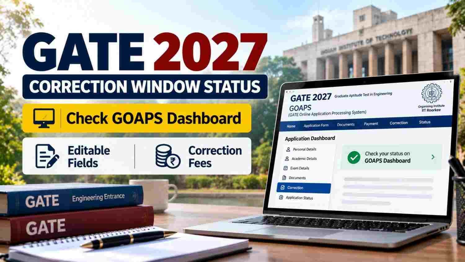 GATE 2027 correction window status, editable fields and fees; check GOAPS dashboard
