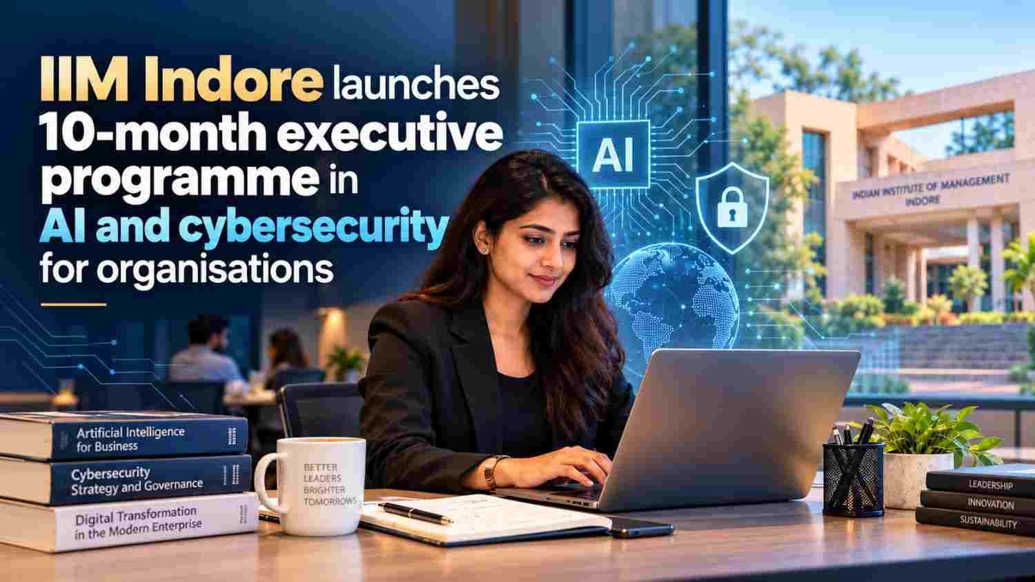 Professional working on laptop representing IIM Indore AI and cybersecurity executive programme