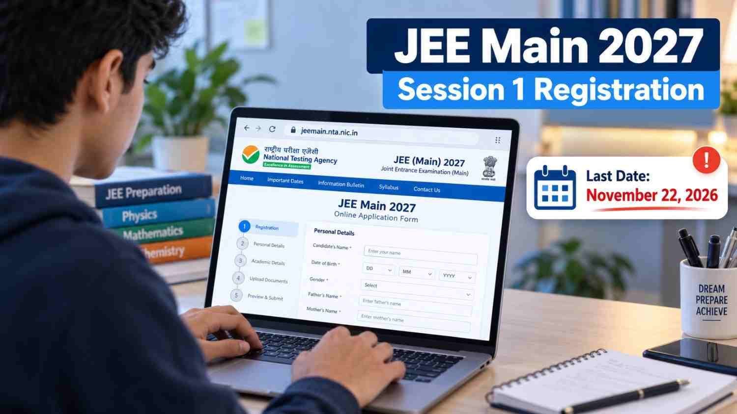 JEE Main 2027 Session 1 registration last date November 22, 2026