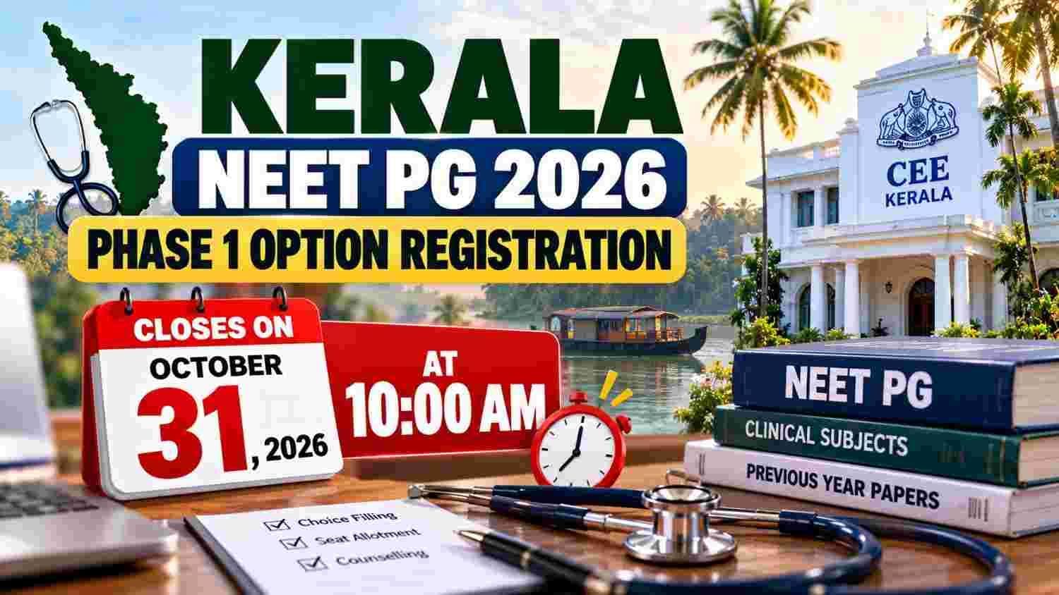Kerala NEET PG 2026 Phase 1 option registration on CEE Kerala PG Medical Candidate Portal