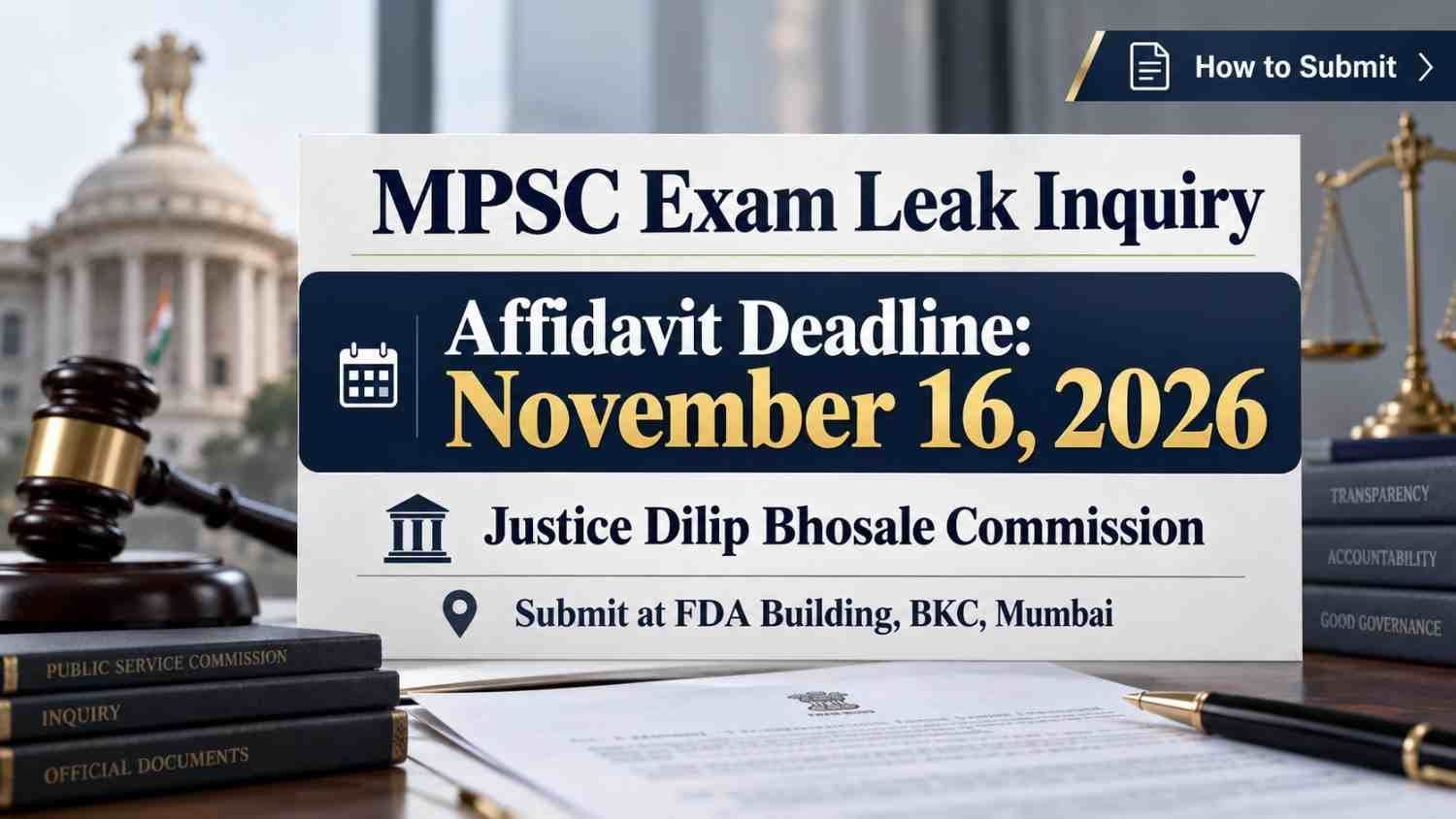 MPSC exam leak inquiry commission invites affidavits by November 16, 2026; submission at FDA Building, Bandra Kurla Complex, Mumbai