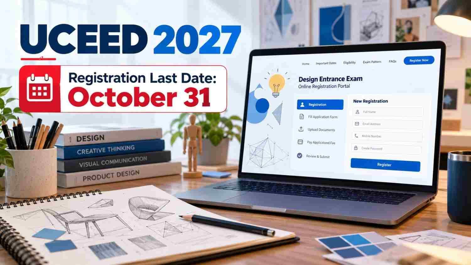 UCEED 2027 registration portal on a laptop screen before the October 31 deadline