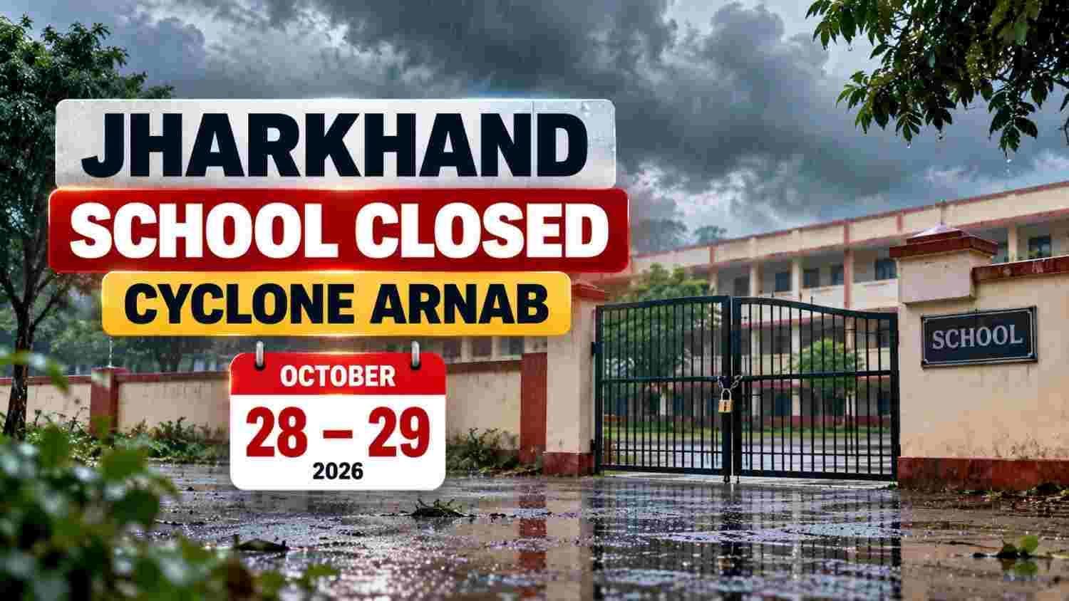 Jharkhand schools closed in Ranchi and three other districts on October 28–29 due to Cyclone Arnab rainfall