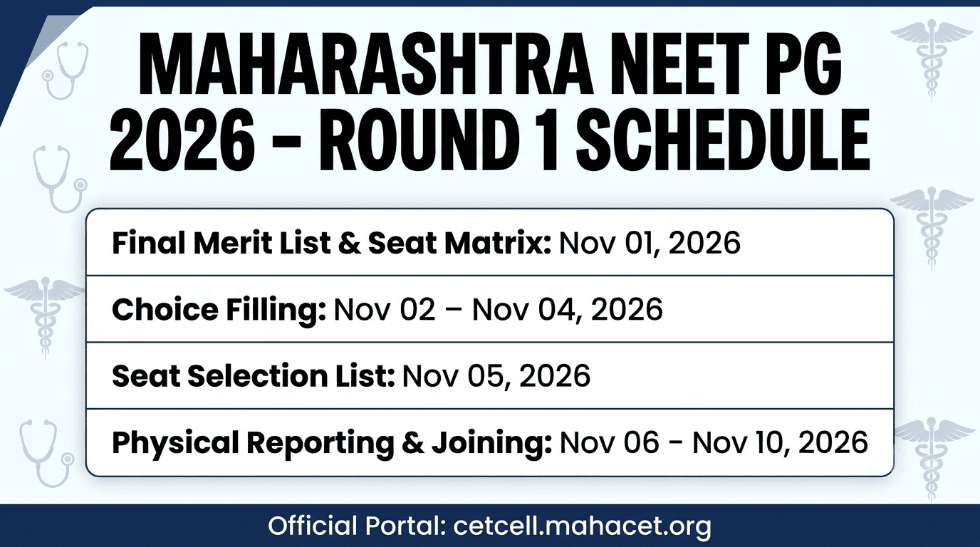 Maharashtra NEET PG Counselling 2026: Revised Round 1 Dates, Merit List, Choice Filling and Seat Allotment